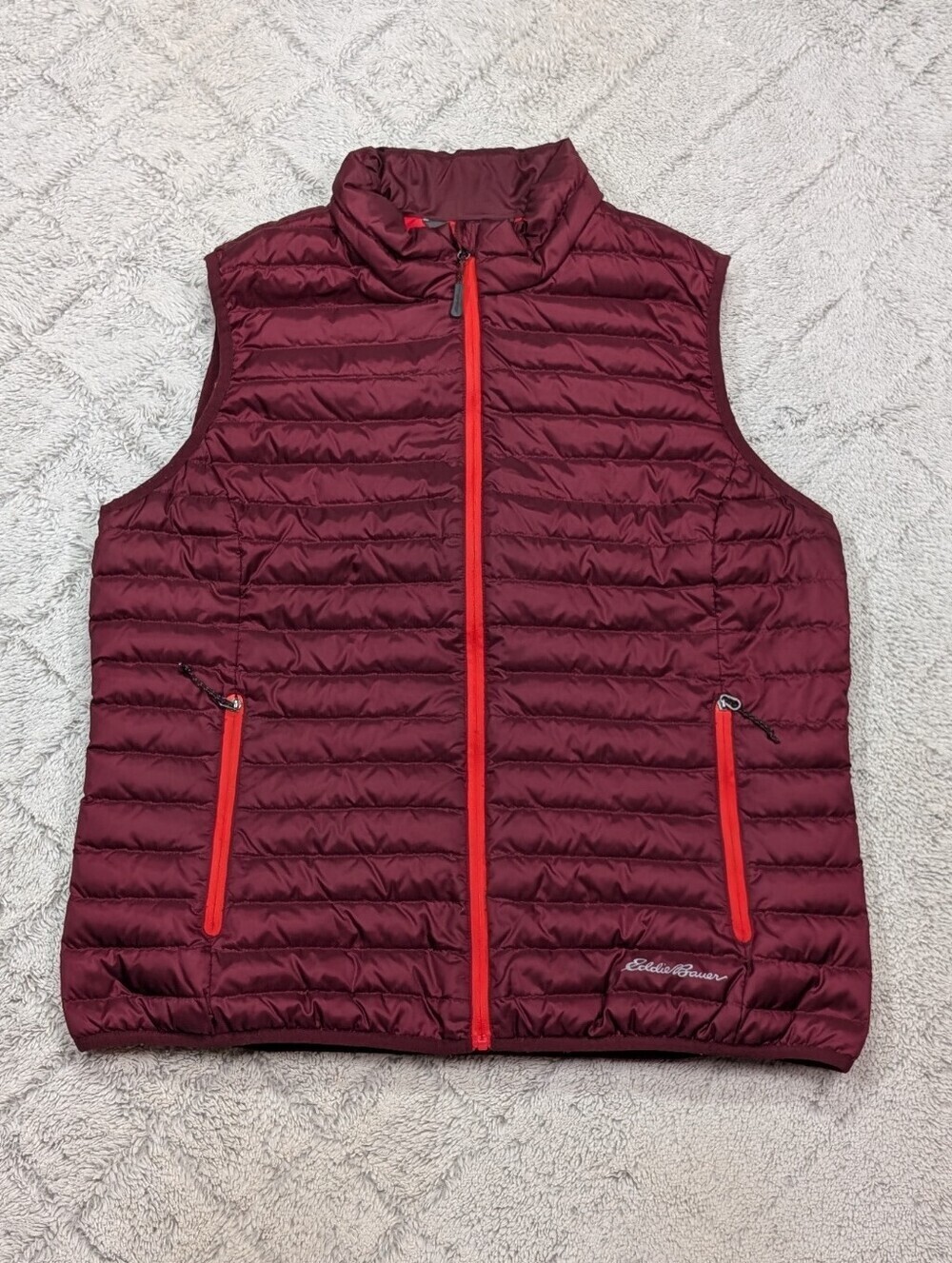 Eddie Bauer Vest Womens L Red Burgundy 700 Goose Down Puffer Full Zip Outdoor